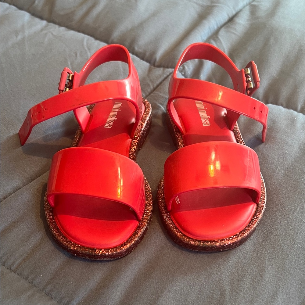 Mini Melissa Red Glitter-Edged Jelly Sandals